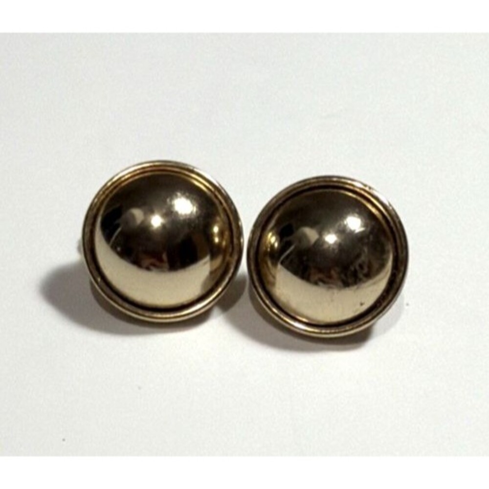 Vintage 1980s MONET Gold Tone Dome Button Clip On Earrings, 1" Large